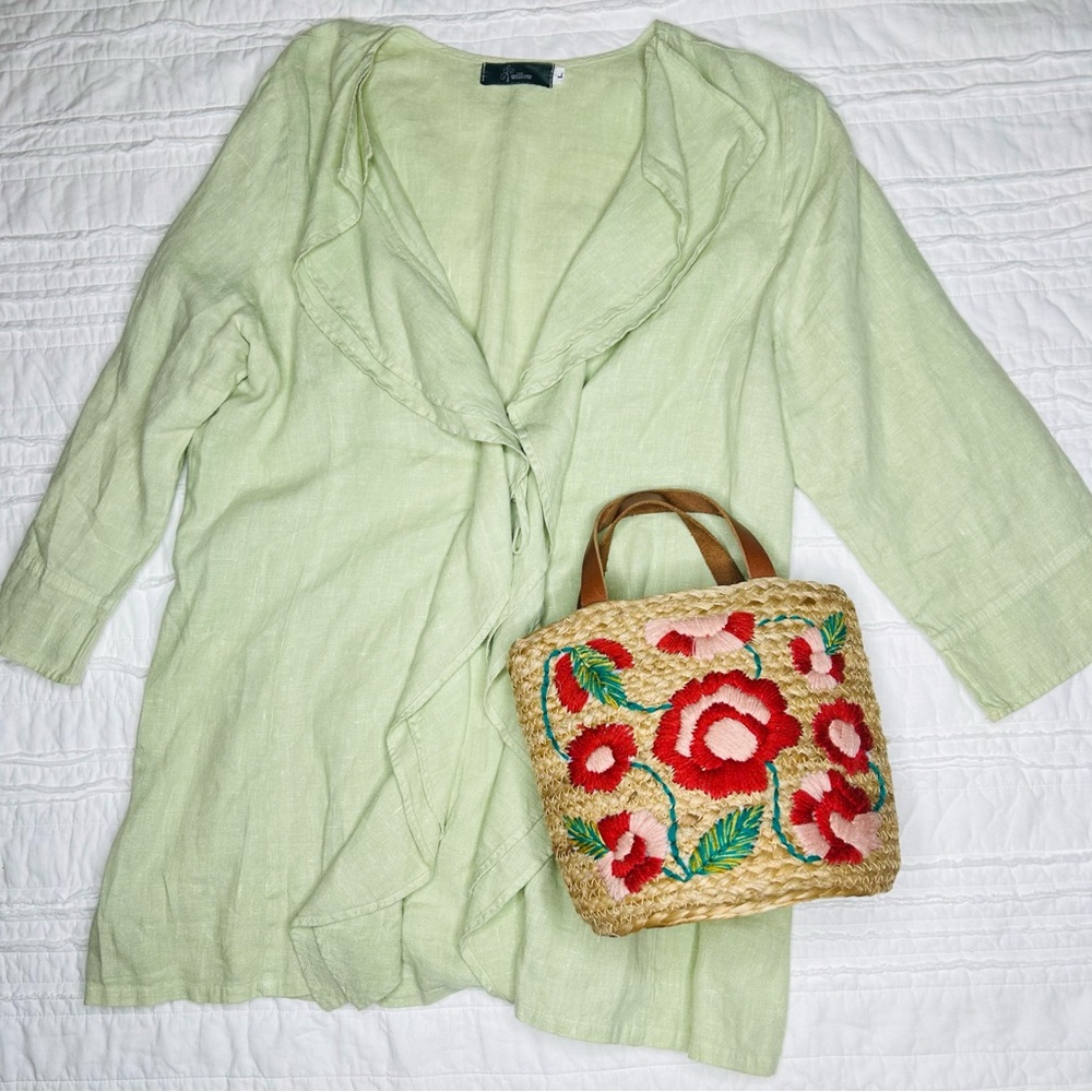 Willow Linen Pistachio Green Top Size Large - Picture 1 of 13